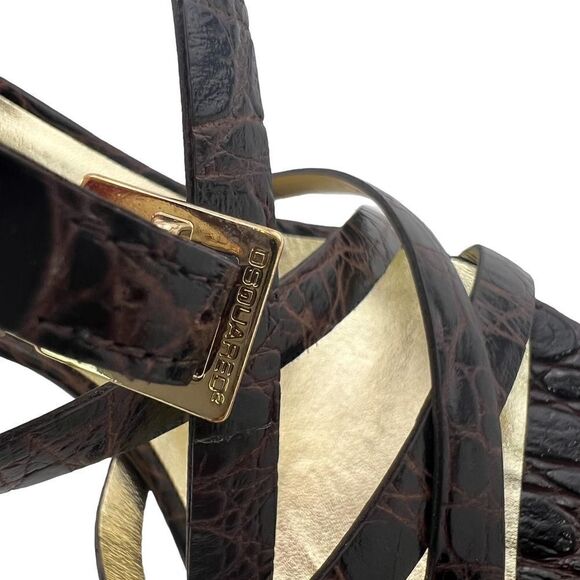 New Dsquared2 Women US 8 Brown Croc Embossed Leather High Heel Sandals | $650 - Picture 9 of 17